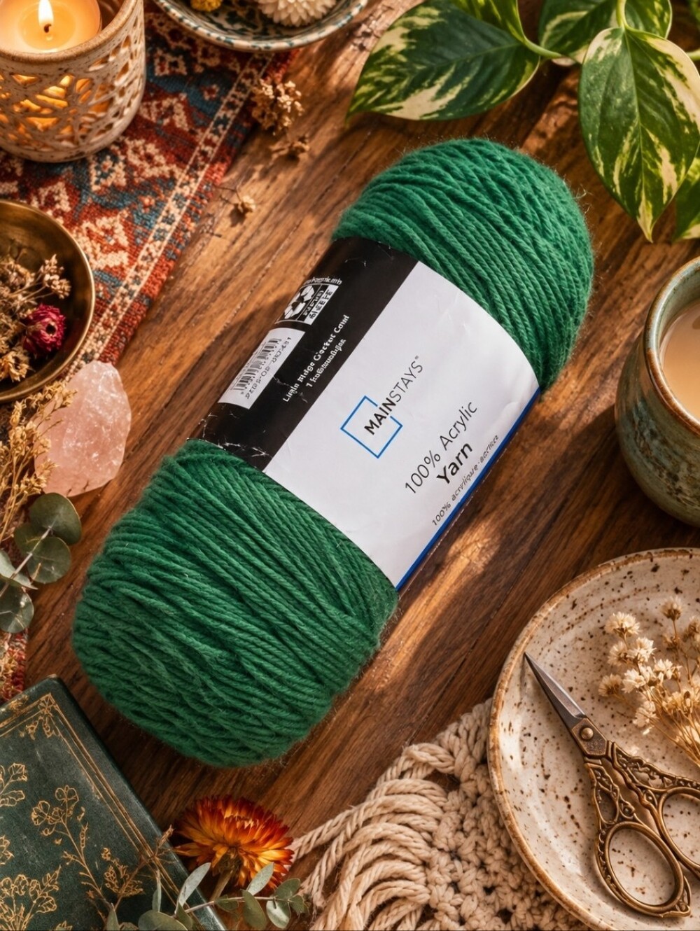 4/$15 Mainstays Green Acrylic Yarn Skein Crochet Knitting Cottagecore Forestcore
